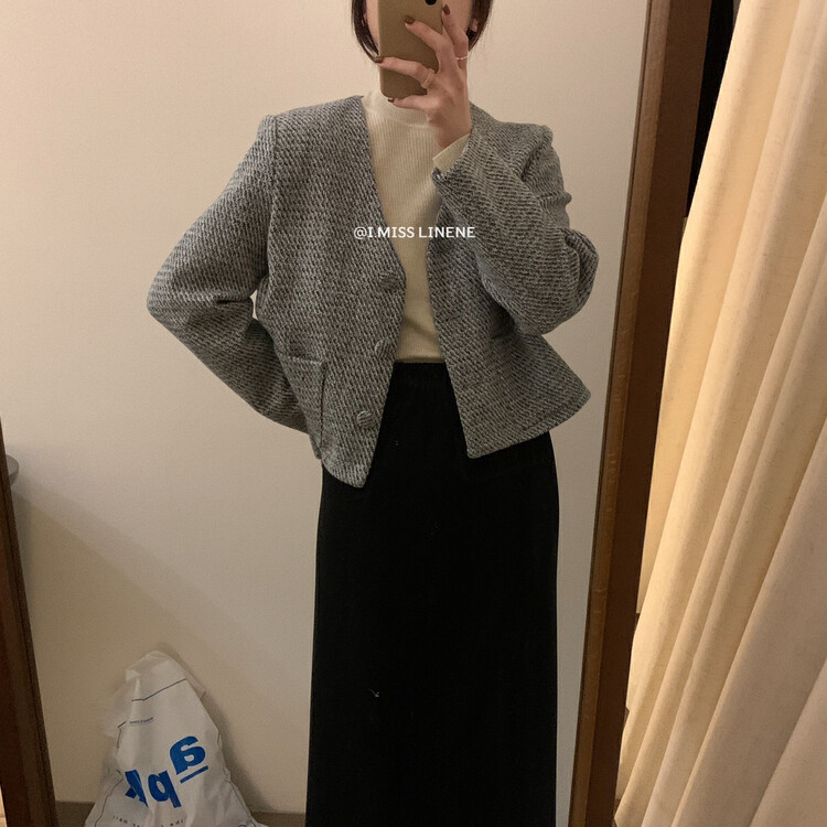 [IMISS] Retro small crowd character pattern v-neck coat short coat QK8119
