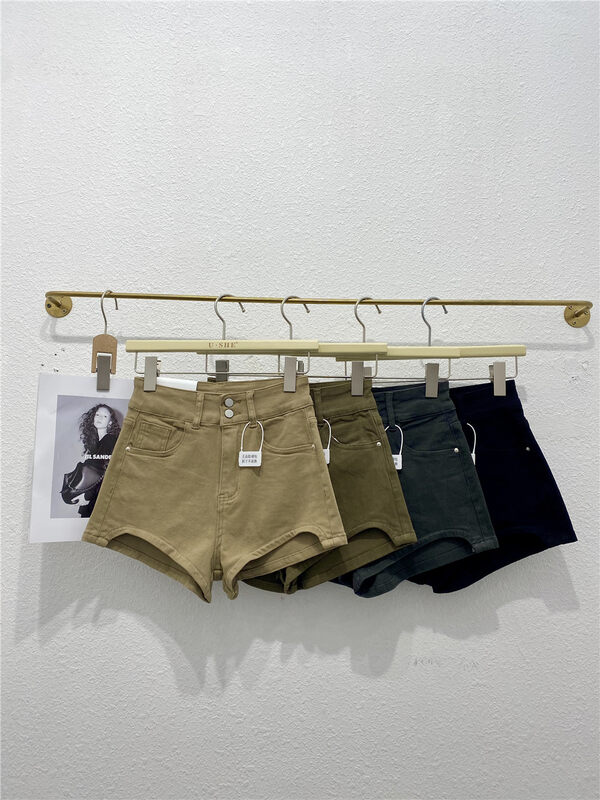 New in autumn! [U.SHE] High waist and thin solid color denim shorts YS1-81258# JJ