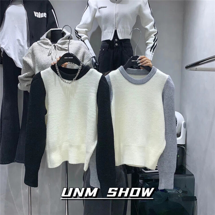 Original price 50.76! 【UNM-SHOW】Color Blocking Versatile Long Sleeve Warm Sweater 6710# WTT