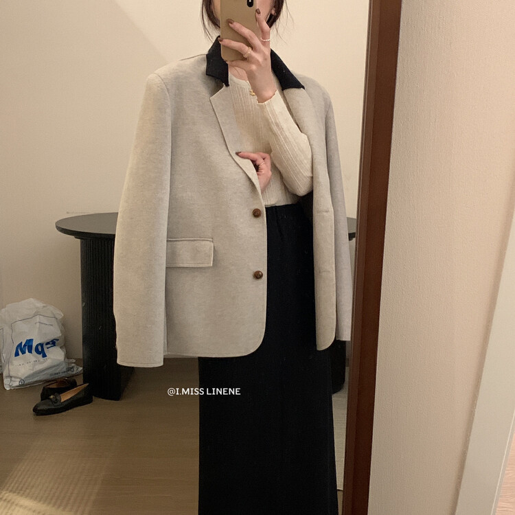 [IMISS] High-quality contrasting woolen coat QK3596