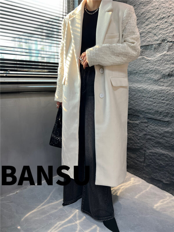 [Semi-plain] Contrast-colored long thick woolen coat (without inner wear) U5151# ZJY