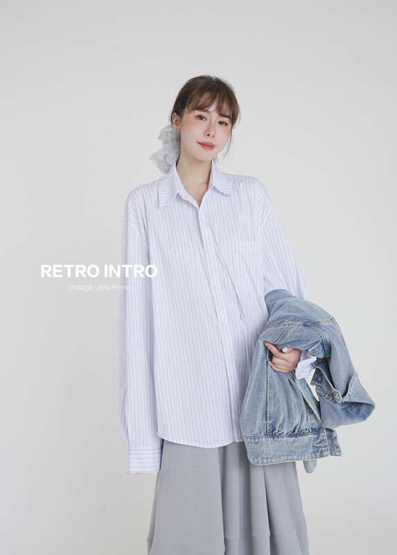 Original price 98.99! [RIN] Simple casual high-end striped shirt R21603