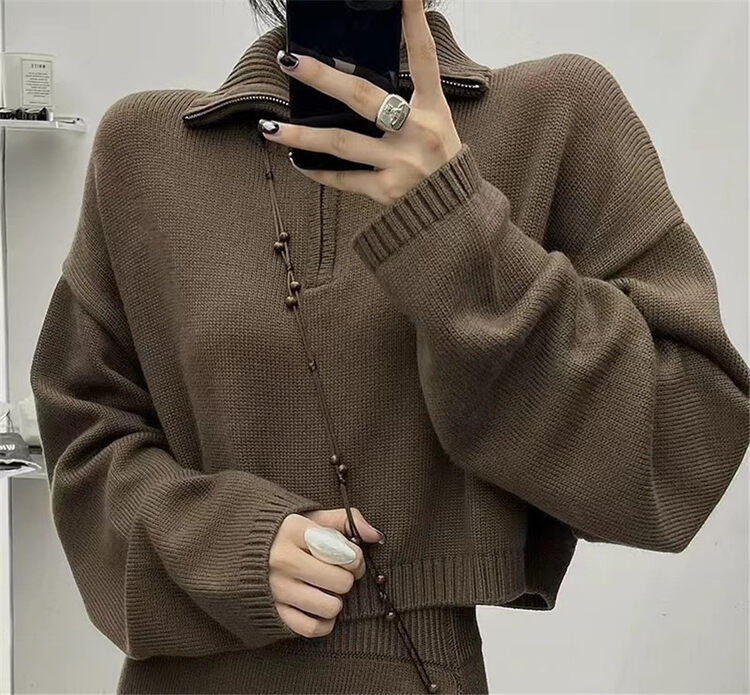 【Half-Plain】Half-Zipper Loose Lazy Warm Sweater 8928# ZJY