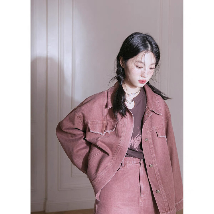 Autumn is new!【KIKI STUDIO】Korean fashion washable denim jacket + A-line skirt suit 6839# HJY