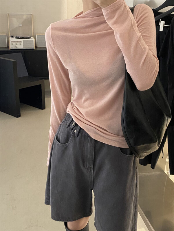Tencel wool, 10 colors into [CLEAN SPACE] solid color slim turtleneck versatile bottoming shirt 33336# CQW