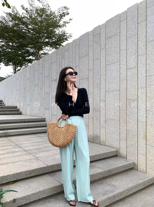 【Xiu Xixi】Korean style chic Velcro high waist loose wide leg trousers 19326# JHY
