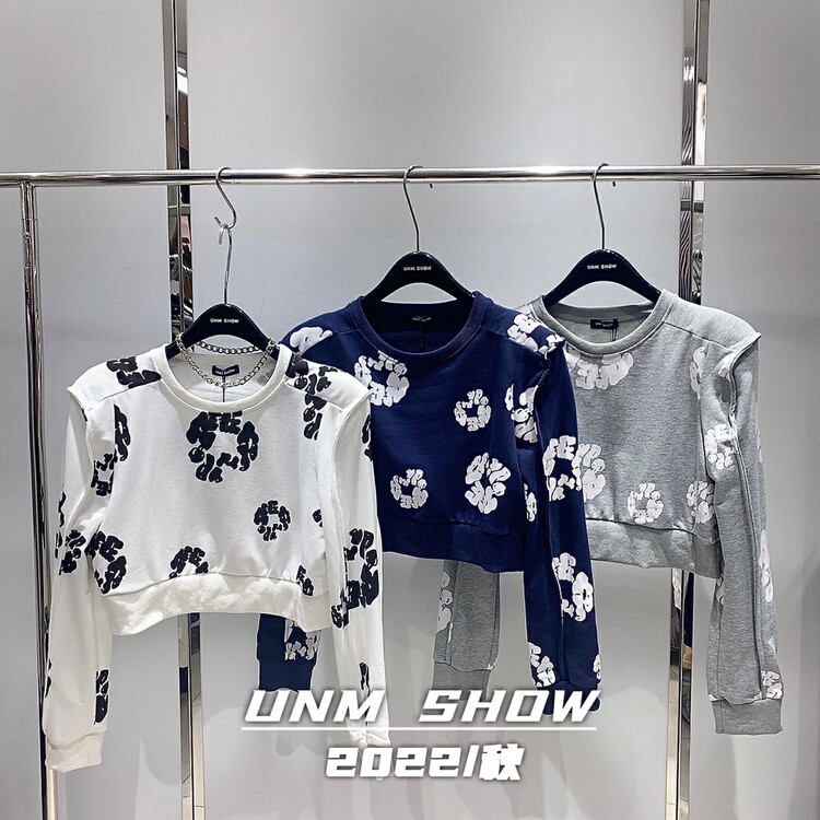 Original price 62.04! New in autumn! [UNM-SHOW] full printed pattern casual short sweater 6618# WTT