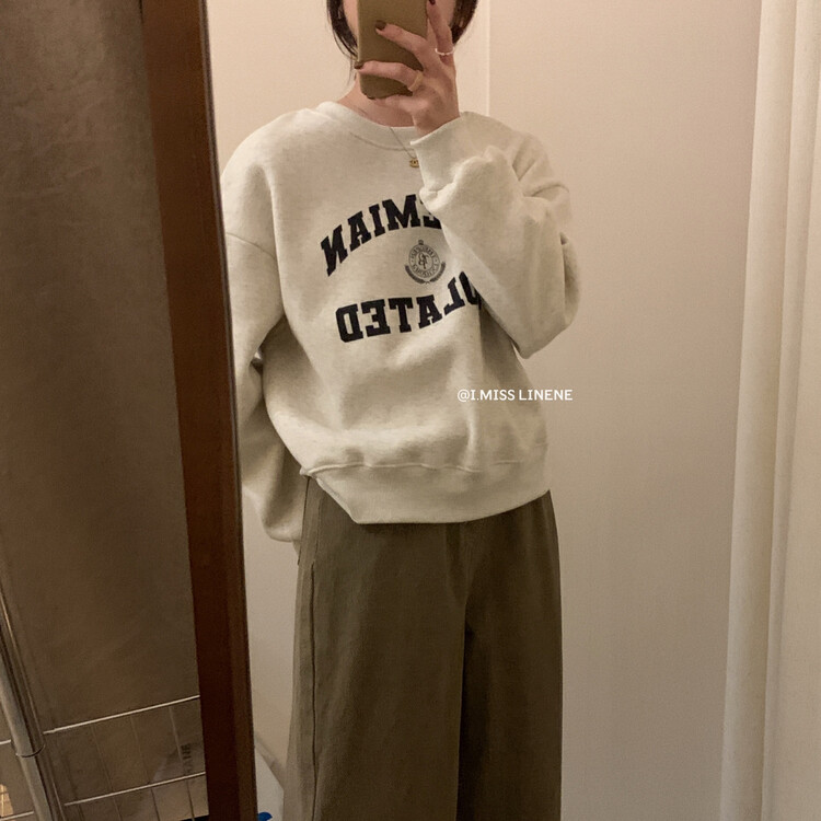 【IMISS】Korean version of casual fleece plus thick letter printing sweater sweater QK3593# FHX