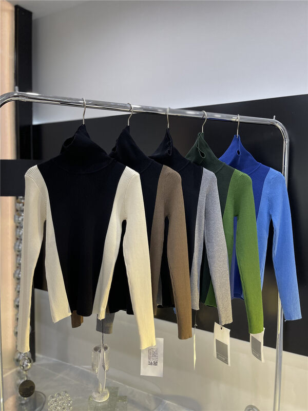 [Half-Plain] Contrast color Korean style simple personality slimming bottoming shirt L1105# ZJY