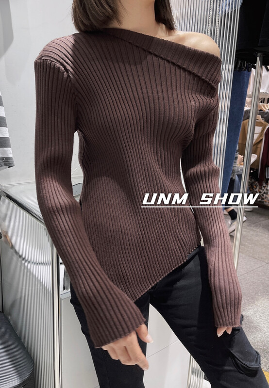 New Autumn!【UNM-SHOW】Slanted Shoulder Versatile Pullover Knitwear A9648# WTT