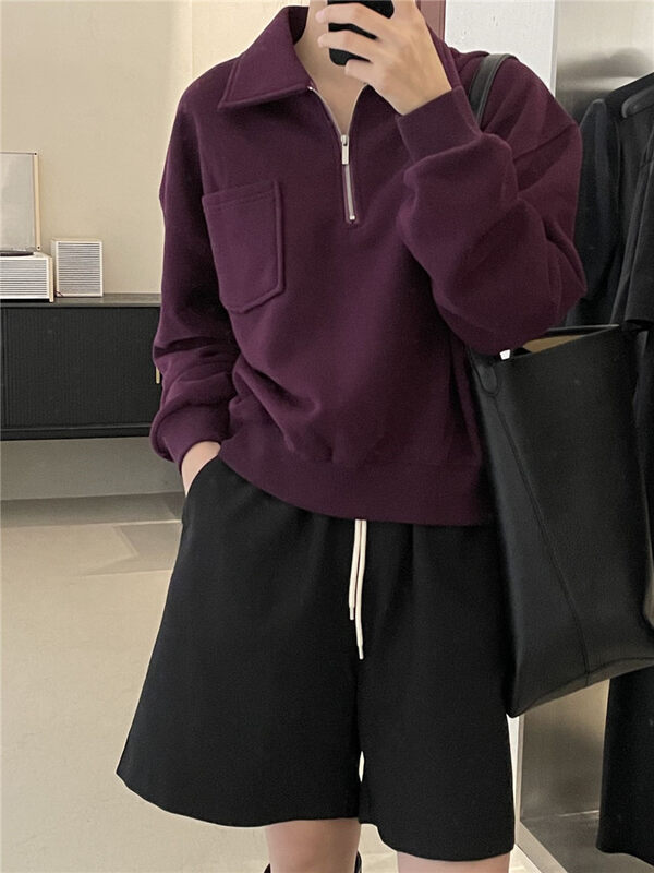 New in winter! [CLEAN SPACE] Korean casual POLO collar pocket fleece sweater 33266# CQW