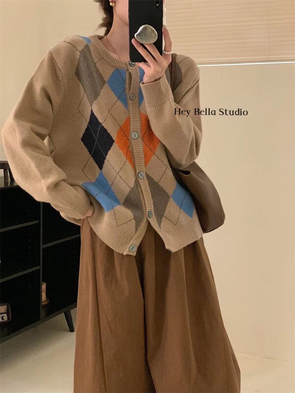 New in autumn!【HEY BELLA】Lingge single-breasted comfortable knitted cardigan B9248# L