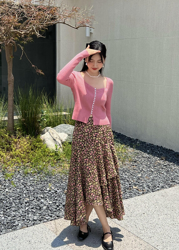 New in early autumn! [YOOMINI] Retro floral loose textured skirt Q16056-W# WPL