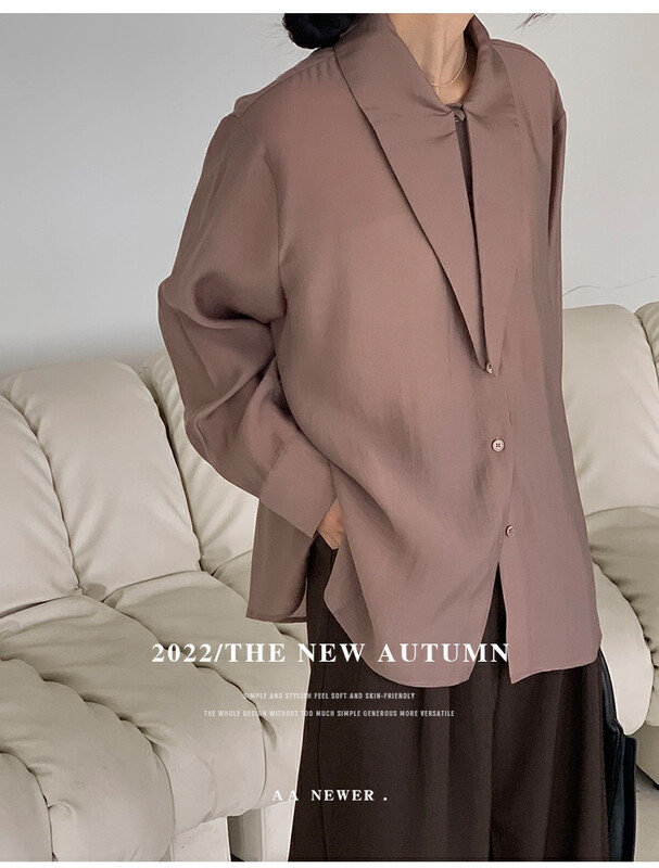[THE MIND] Ribbon Navy Collar Tencel Casual Versatile Shirt 61072# JHY