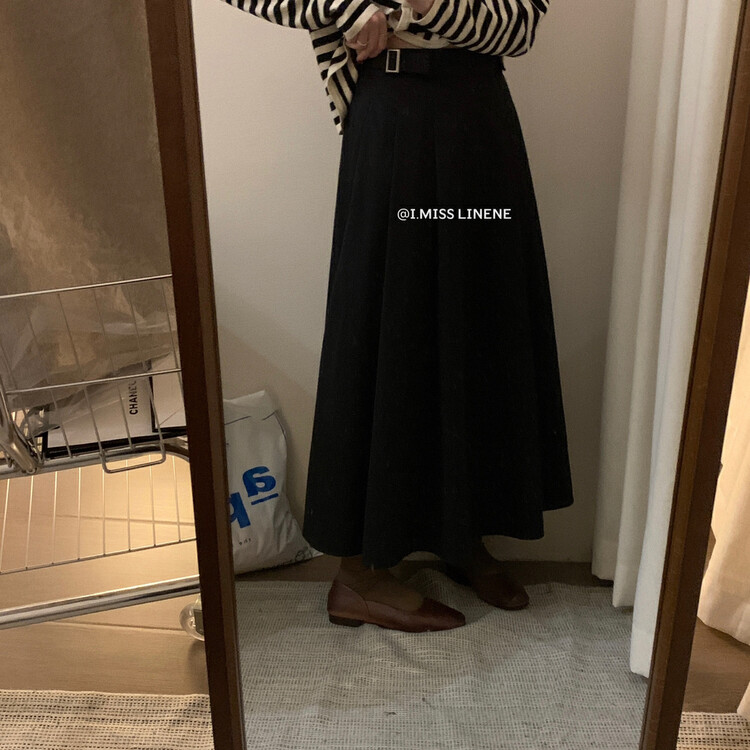[IMISS] Korean version of the pleated skirt to adjust the a-line umbrella skirt QK6368