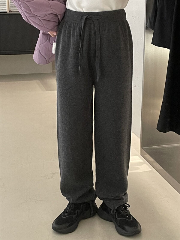 【CLEAN SPACE】Simple solid color elastic waist knitted casual pants (including 50% wool) 33335# CQW