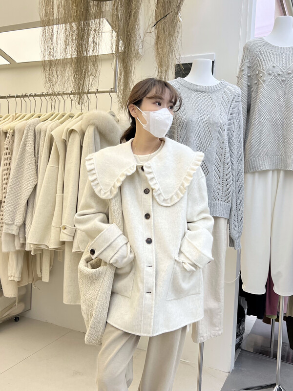 [RIN] Korean style simple doll collar loose and thin double-sided wool coat RB2030