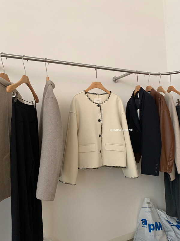 【IMISS】French contrast color single-breasted woolen coat short coat QK6513