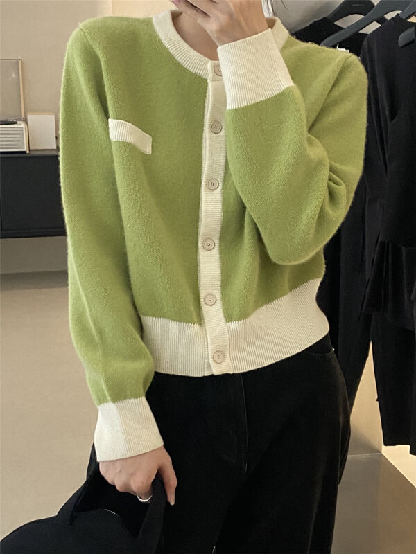 Cashmere material, retro and durable in 5 colors [CLEAN SPACE] Korean version of the casual knitted cardigan with contrasting edges 33151# CQW