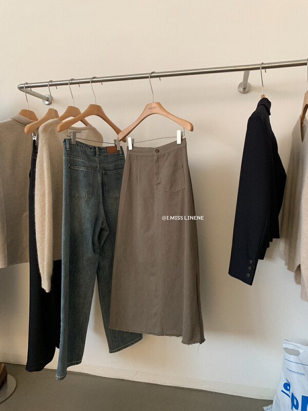 【IMISS】Retro niche all-match raw denim skirt QK7120# FHX