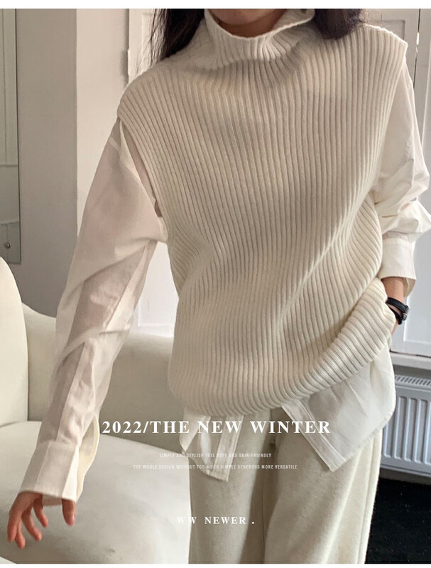 【THE MIND】Wool turtleneck casual all-match vest sweater 71373
