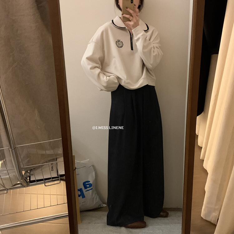 【IMISS】Korean Lazy Contrast Color Polo Collar Sweater Sweater QK3567