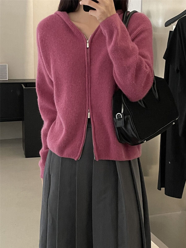 Raccoon hair, popular in the stalls, super genuine Korean colors in 10 colors [CLEAN SPACE] Simple solid color casual hooded knitted cardigan 33261# CQW