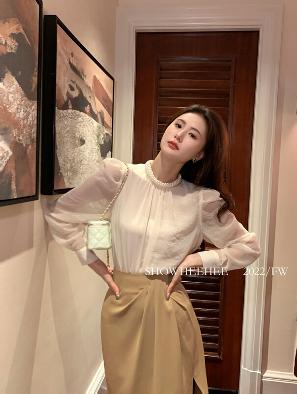 Autumn models are new! [Xiu Xixi] Elegant light luxury heavy industry beaded all-match round neck shirt 9235# JHY