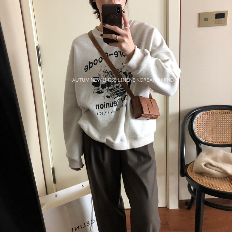 【IMISS】Korean casual printed fleece sweater sweater QK3156