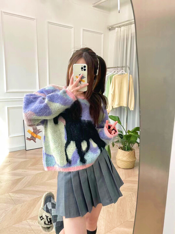 【NANCY】Ice Cream Macaron Color Rendering Unicorn Knit Sweater M3585# WPL