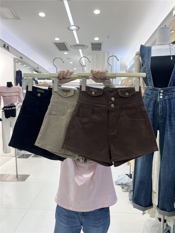 【U.SHE】Korean high waist slim denim shorts 81318# JJ
