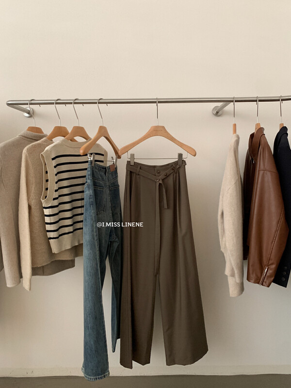 【IMISS】Korean version of casual all-match loose suit wide-leg pants and trousers (with waist rope) QK6358