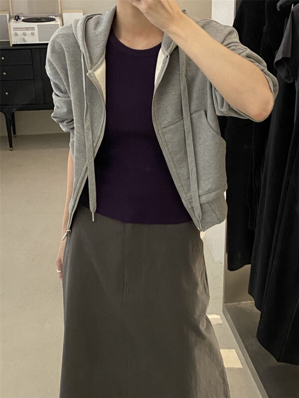 New in autumn!【CLEAN SPACE】Simple and versatile hooded zipper short jacket 33722# CQW