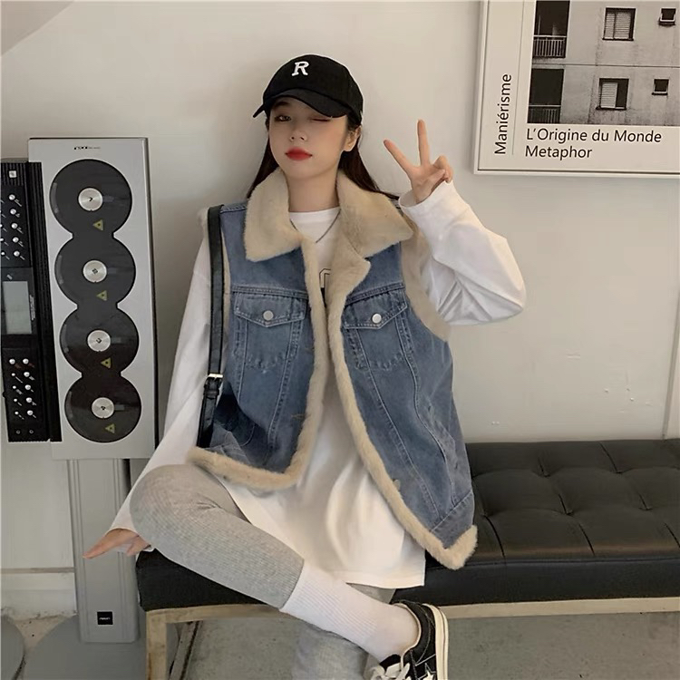 New in winter! [KIKI STUDIO] warm double-sided denim vest (single vest) 6909# HJY