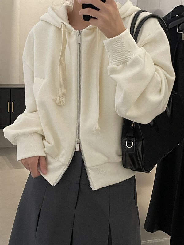 【CLEAN SPACE】Simple and casual hooded zipper fleece short jacket 33736# CQW