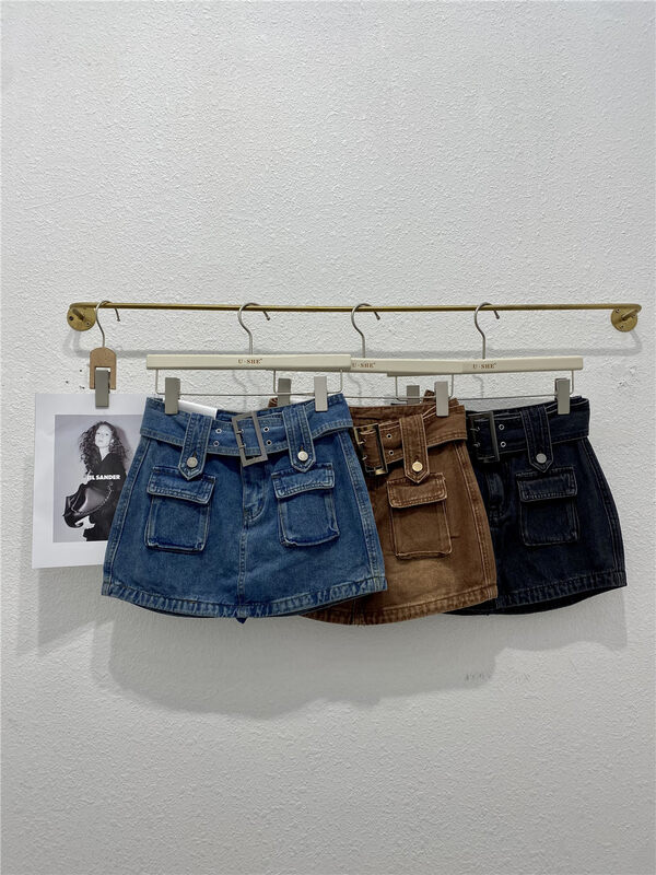 New in autumn!【U.SHE】Korean slim denim culottes (with belt) 39153# JJ
