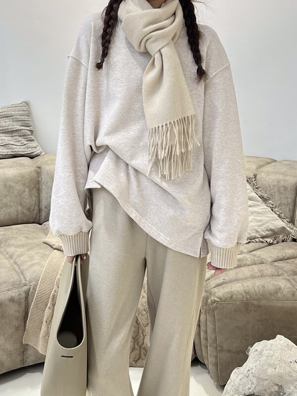 [RIN] Simple temperament stitching threaded cuffs loose and slim sweater R21632