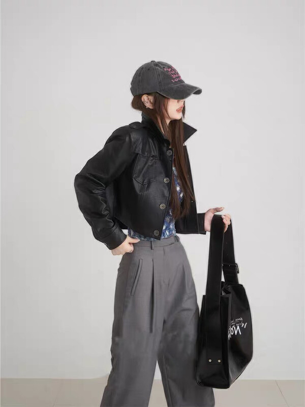 New in autumn!【KIKI STUDIO】Korean fashion leather jacket 67560# HJY