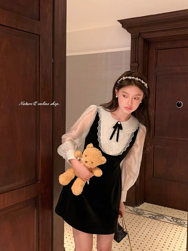 【KIKI STUDIO】Elegant little woman sweet lady dress (non-removable bow) 6917# HJY
