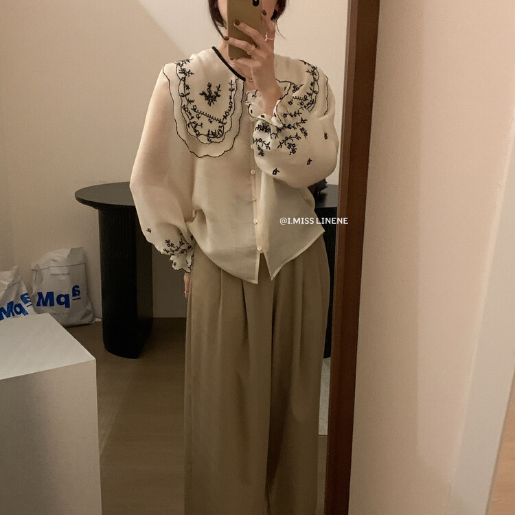 【IMISS】French Heavy Industry Embroidered Lapel Shirt QK008# FHX