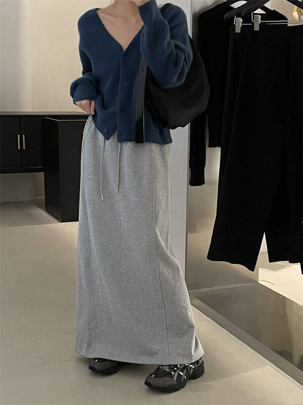 New in autumn!【CLEAN SPACE】Simple and casual elastic waist long skirt 33716# CQW