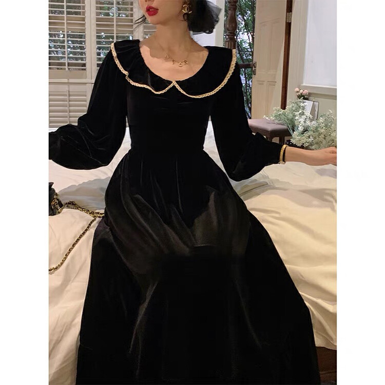 New in autumn!【KIKI STUDIO】Vintage ladies temperament velvet dress 6837# HJY