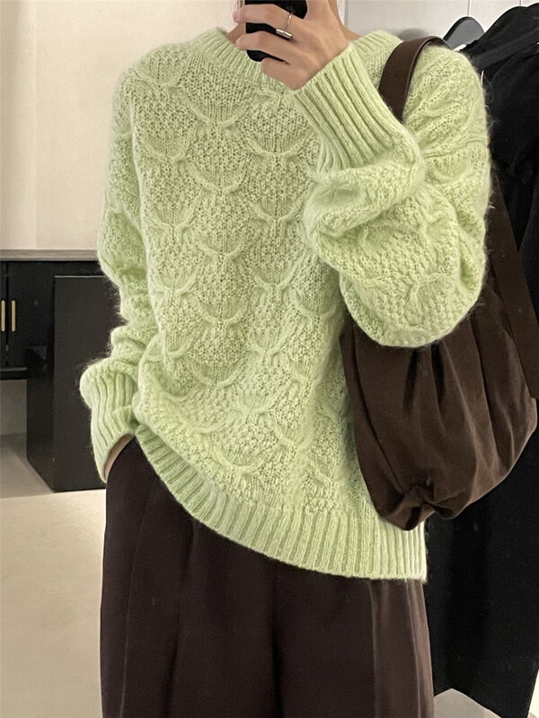 7 Colors Available [CLEAN SPACE] Simple Solid Color Loose Lazy Wind Warm Sweater (25 Mohair, 25rws Wool) 33390# CQW