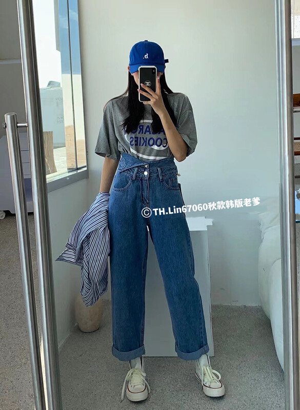 New in autumn!【T.H】Korean version of high-waisted loose and slim jeans 670600# LSW