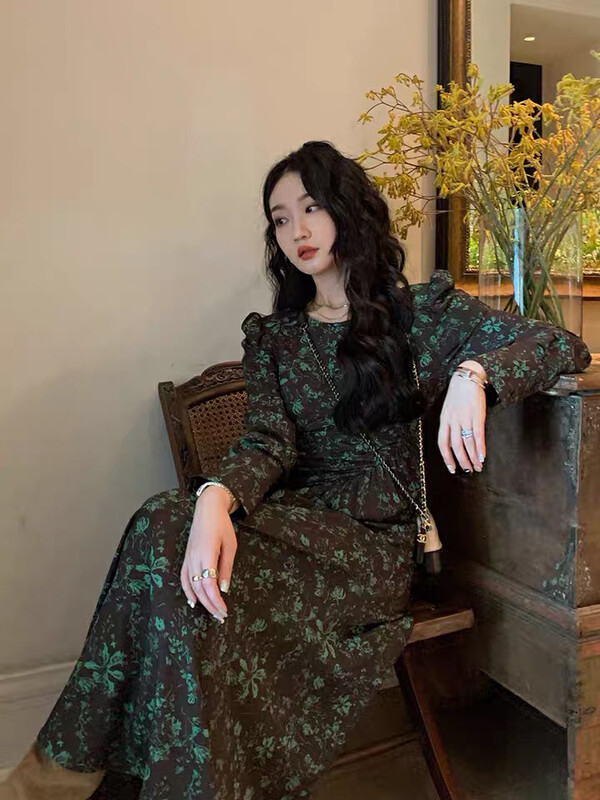 New in autumn!【KIKI STUDIO】Retro floral long-sleeved dress 6792# HJY