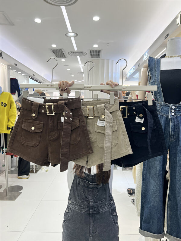 New in autumn!【U.SHE】Slim solid color denim all-match culottes (with belt) 81322# JJ