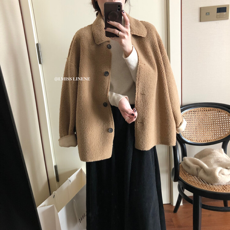 [IMISS] Korean casual lapel fur coat short coat QK7035