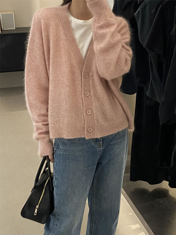 New in autumn! [CLEAN SPACE] Simple solid color casual loose knitted cardigan (33% mohair, 33% wool) 32986# CQW