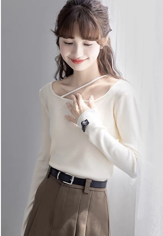 New in autumn!【KIKI STUDIO】Korean version of asymmetric hem all-match knitted sweater 6841# HJY