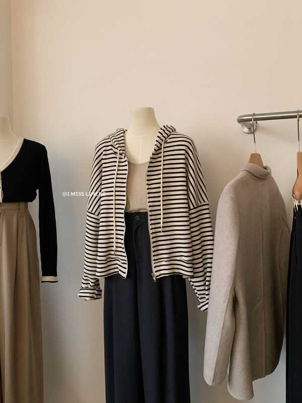 [IMISS] Korean Lazy Hooded Striped Sweater Jacket Sweater QK3399